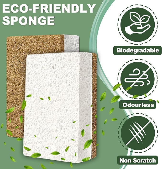 Aheroi Natural Dish Sponge, 18 Count FSC Certified Plant-Based Biodegradable Kitchen Sponges for Dishes, Compostable Eco Friendly Sponges, Organic Cleaning Sponge Dish Scrubber Products for Household