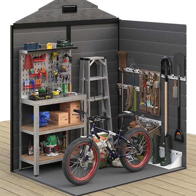 UDPATIO Outdoor Resin Storage Shed 6x4.5 FT, Plastic Garden Shed for Bike, Garbage Can, Tool, Outside Sheds with Lockable Door for Backyard, Patio, Lawn, Dark Grey