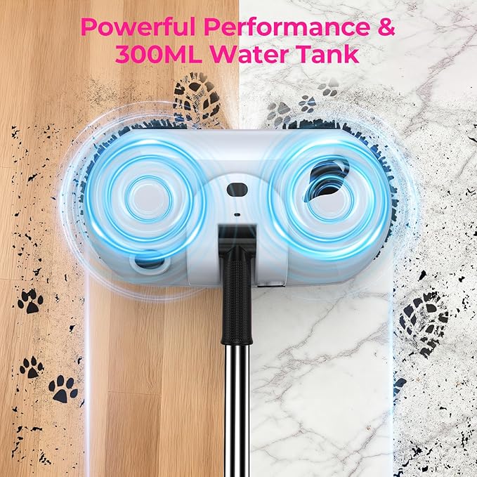 ScrubWiz Cordless Electric Mop, Electric Spin Mop with Water Spray, Powerful Floor Cleaner, Super Quiet Cleaning & Waxing, Mid White