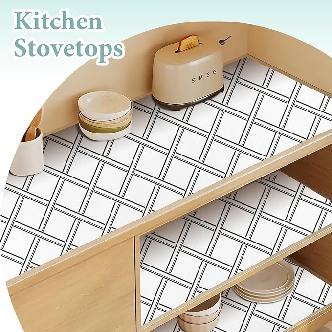 Drawer and Shelf Liner for Kitchen Cabinet: 12 in X 20 Ft Non Slip Waterproof Shelf Paper Non Adhesive Refrigerator Liners Black and White Squares Easy Liners for Bathroom