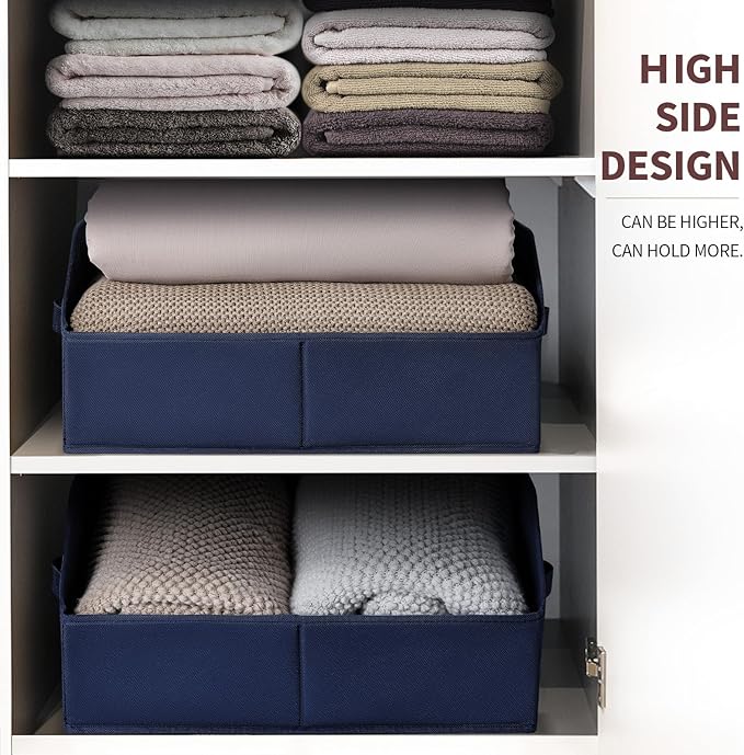 Closet Baskets for Shelves Trapezoid - Decorative Storage Baskets with Handle, Closet Bins for Organization, Shelf Storage Bins for Clothes, Books, Home, Office, 3 Pack, Navy Blue