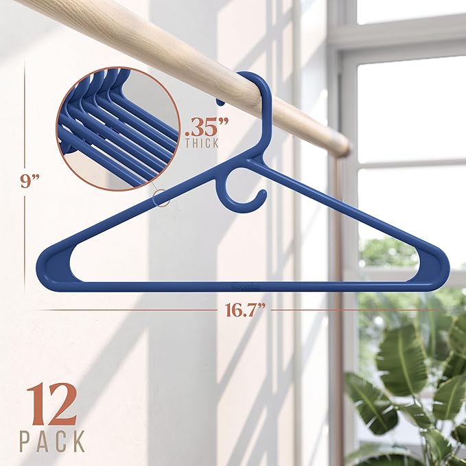 NEATERIZE Ultra Heavy Duty Plastic Clothes Hangers - Navy - Durable Coat, Suit and Clothes Hanger. Perchas De Ropa (12 Pack - Navy)