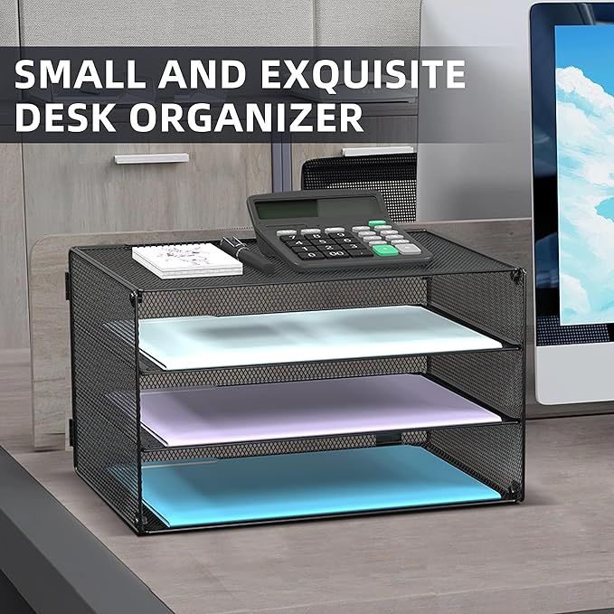 DALTACK 3 Tier Letter Tray Paper Organizer Mesh Metal Desk File Organizer for Home & Office Organization, 2 Pack Black