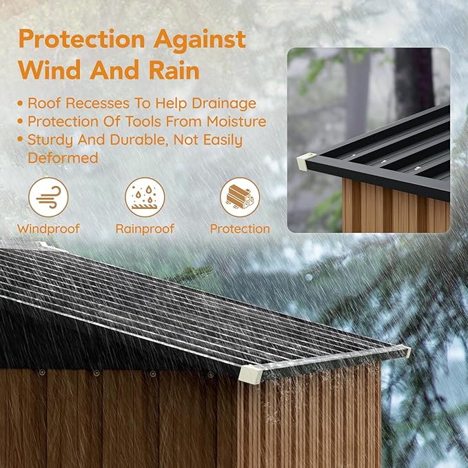 6X4FT Garden Storage Shed with Lockable Door,Steel Tool Shed with 1 Clear Window, Anti-Corrosion Metal Shed for Backyard Patio Lawn (Light Wood Grain)
