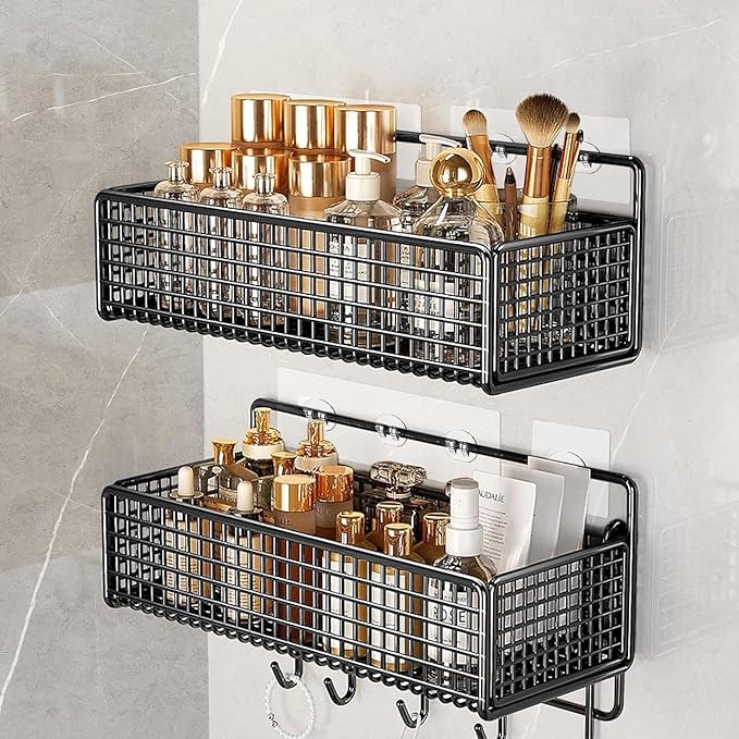 2 Pack Shower Caddy Adhesive Hooks Replacement, Shower Shelf Adhesive Replacement, Strong Adhesive Hooks for Rack Basket Holder