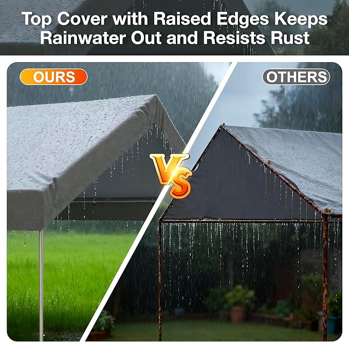12x20 FT Carport Replacement Canopy Top Upgraded Car Port Canopy Cover for Carport Party Tent Waterproof & UV Protected, Easy Installation with Ball Bungees, Grey (Top Cover Only, Frame Not Included)