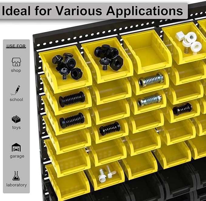 Wall Mounted Storage Bins - Plastic Adjustable Compartment Organizer for Screws, Nuts, Bolts & Tools | Heavy-Duty Home & Garage Organization | Closet, Bedroom, Workshop Wall Storage Rack, 90PCS