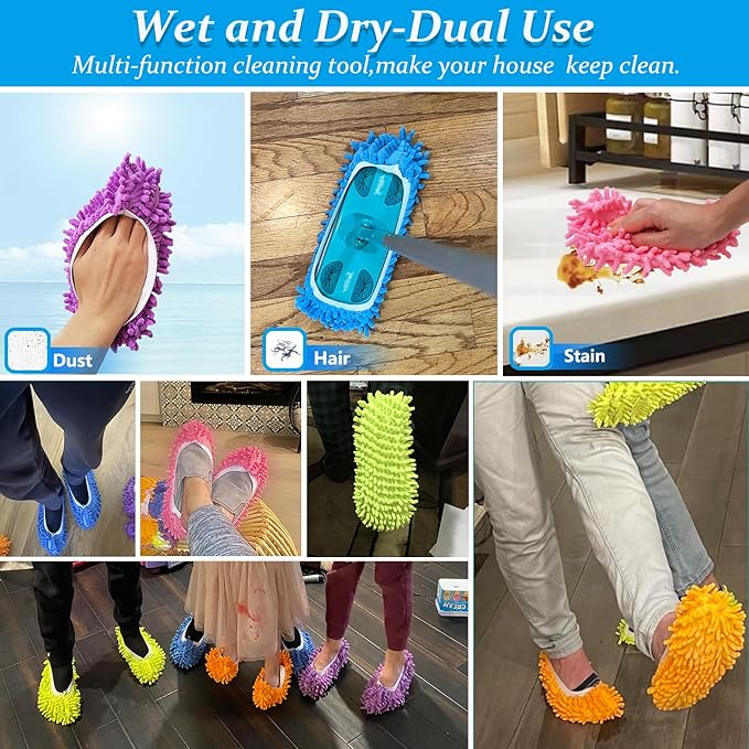Mop Slippers Shoes 6 Pieces (3 Pairs), Microfiber Mopping Slippers for Floor Cleaning , Shoe Cover Duster Mopping Slippers, Floor Cleaning Tools