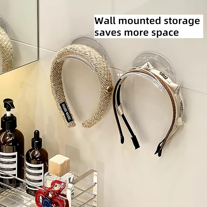 4 Pack Acrylic Headband Holder,Wall Mounted Hair Tie Organizer, Punch-Free Sticky Hair Tie Holder, Girls and Women Transparent Acrylic Hair Accessories Headband Organizer