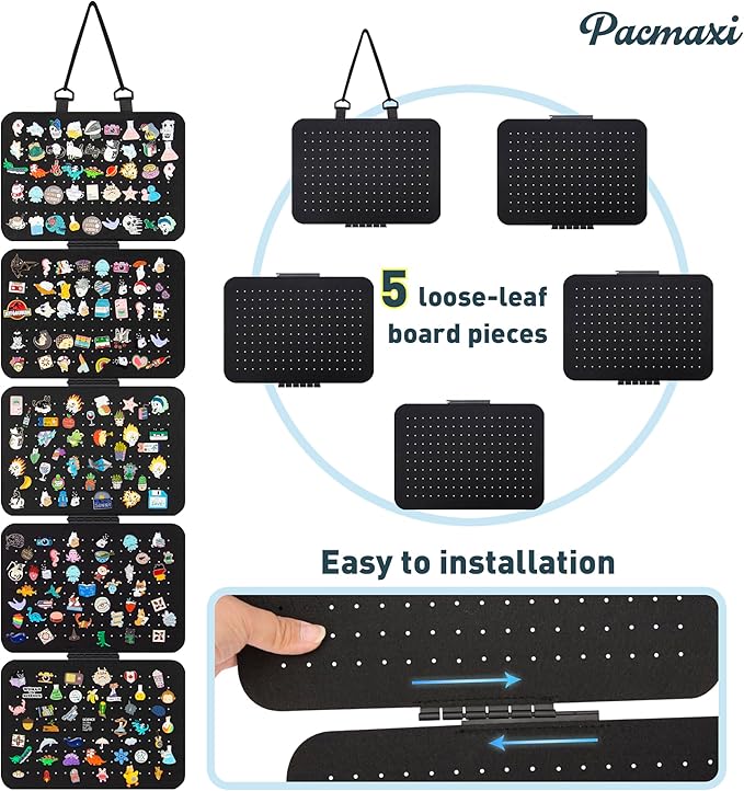 Hanging Enamel Lapel Pin Display Panels Organizer With 5 Loose-leaf Board Pieces, Brooch Display Pages, Badge Collection Holder Holds At Least 120 Pins.(Pins Not Included) (black, rectangle)