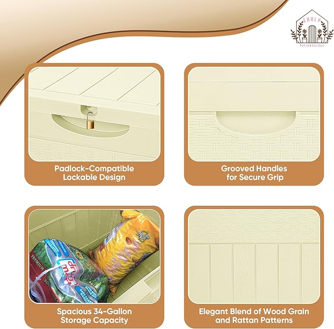 EHHLY 33 Gallon Deck Box, Small Outdoor Storage Box Waterproof, Lockable Secure Package Bin Delivery Box for Outside Front Porch, Patio Cushions Storage Box, Delivery Driver Snack Box for Porch, White