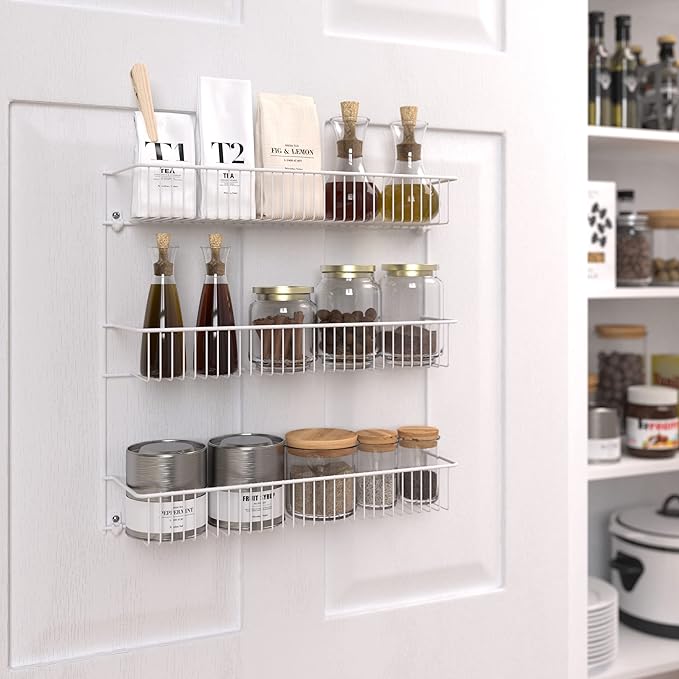 ClosetMaid 3-Tier Hanging Wall Mounted Metal Rack for Spices, Shelf Storage, Pantry Organization, Laundry, Kitchen, Bathroom, White, 8022 (Pack of 2)