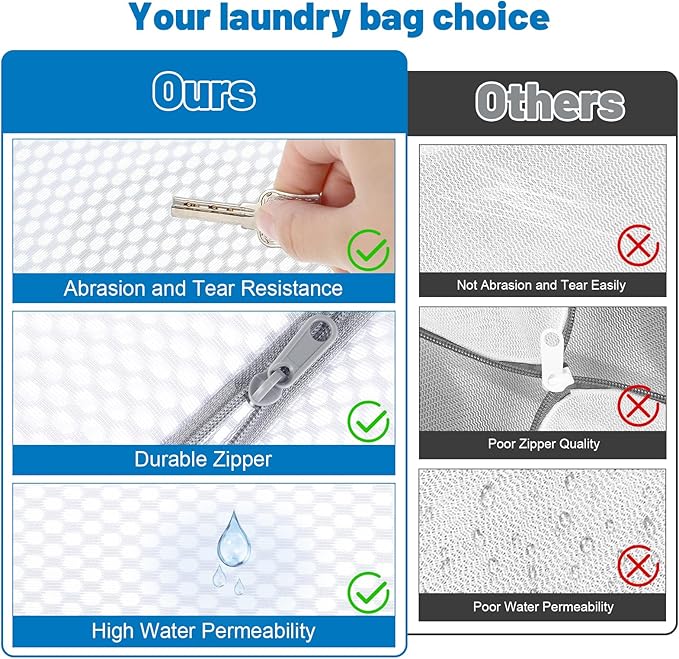 6 PCS Durable Honeycomb Mesh Laundry Bags for Delicates with Zipper, 12 x 16 Inches Reusable Laundry Bag Mesh Wash Bags for Washing Machine for Clothes, Shoes, Socks, Underwear, Bra (M, White)