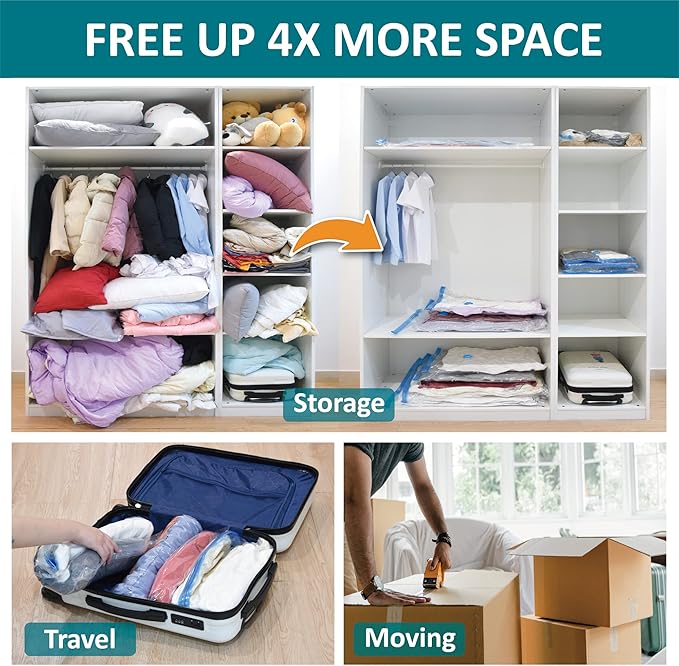 Cozy Essential 30 Pack Vacuum Storage Bags, Space Saver Vacuum Storage Bags, Vacuum Seal Bags for Clothing, Clothes, Comforters and Blankets, Pillow, Bedding