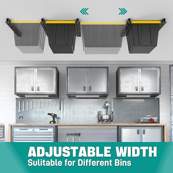 EVERHANGER Ceiling Storage Rack, Heavy Duty Overhead Garage Storage Rack, Adjustable Ceiling Bin Storage System, 6 Sets for 5 Bins, 26 Inch