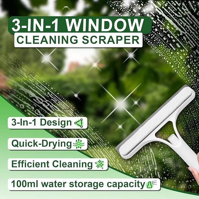 3 in 1 Window Cleaning Scraper, Window Squeegee with Sprayer, Window Cleaning Scraper for Windows, Walls, Car Windshields, Bathrooms, Kitchens, All-Purpose Window Cleaner Tool (Yellow)