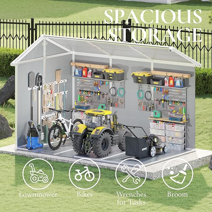 10.5 x 7.6 x 7.5 ft Outdoor Resin Storage Shed with Floor, Windows & Air Vents, Large Waterproof Tool Shed for Garden,Backyard,Lawn Equipment & Bikes,Grey