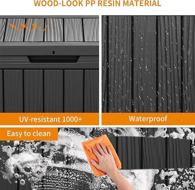 45 Gallon Outdoor Deck Box,Waterproof Resin Outdoor Storage Boxes, Outside Storage Lockable Container for Garden Tools,Indooor Cushions,Accessories (Black)
