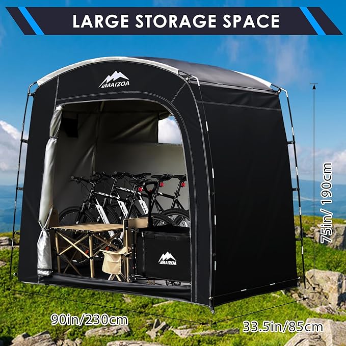 Bike Storage Tent, 90*33.5*75 In,Outdoor Portable Storage Tent,Made of 210D Oxford Cloth PU4000mm Waterproof Fabric, Storage Shed for 2-4 bike,Motorcycles,Garden Tools,Lawn Mower,Various Tools