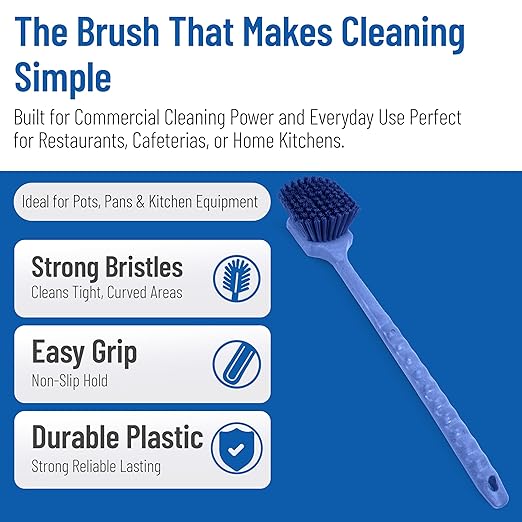 SPARTA 40501EC14 Plastic Large Scrub Brush, Kitchen Brush, Utility Brush With Long Handle For Cleaning, 20 Inches, Blue, (Pack of 6)