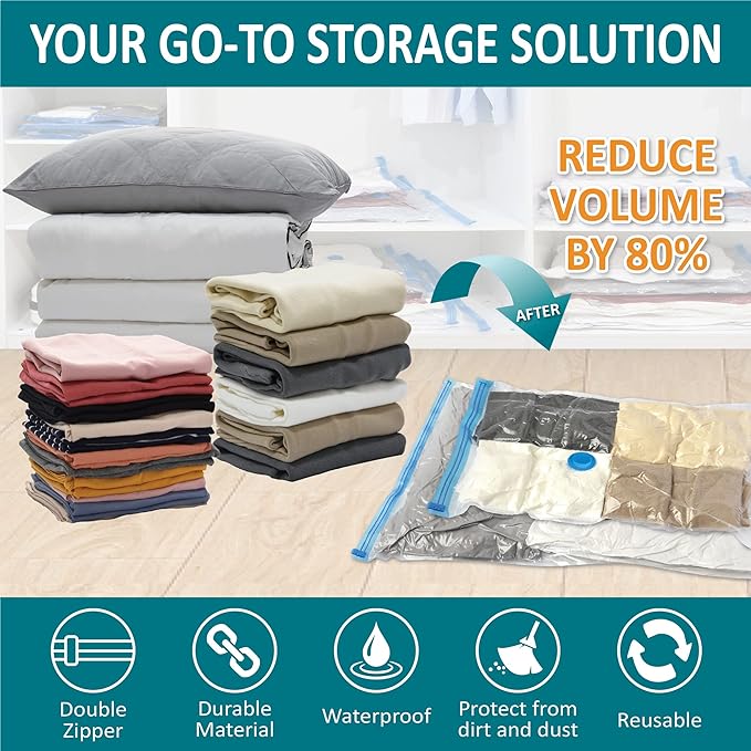 Cozy Essential 30 Pack Vacuum Storage Bags, Space Saver Vacuum Storage Bags, Vacuum Seal Bags for Clothing, Clothes, Comforters and Blankets, Pillow, Bedding