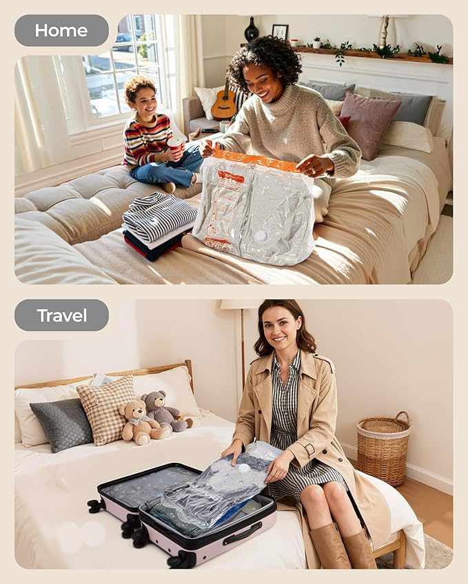 BAGSMART Vacuum Storage Bags for Travel with Rechargeable Air Pump, 18 Pack Portable Space Saver Bags for Travel & Home, Vacuum Compression Seal Bag for Clothing, Blanket, Duvets