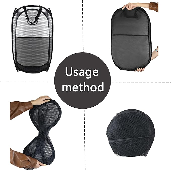 Collapsible Pop Up Laundry Hamper, Extra Large Mesh Foldable Laundry Basket, 28" x 16" x 16"(Black)
