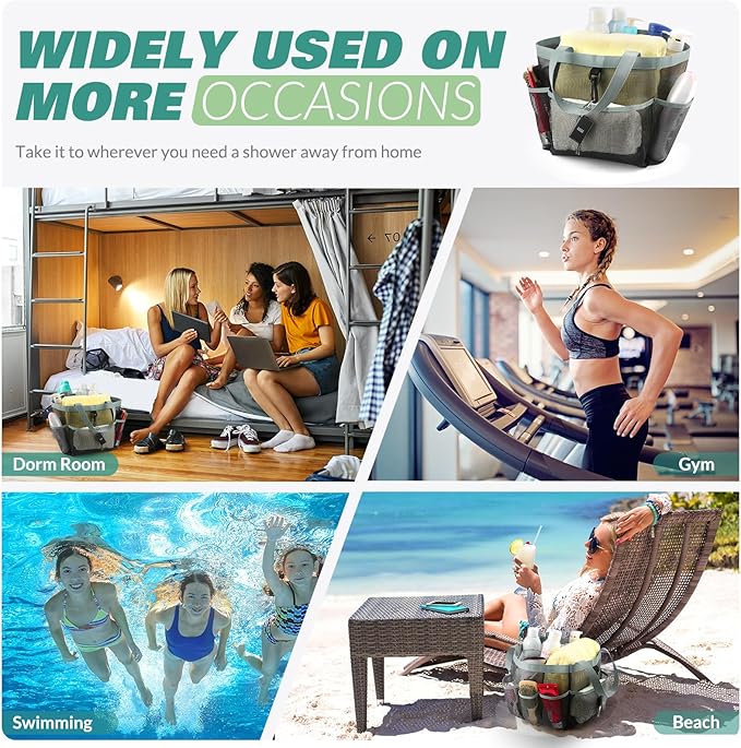 Mesh Shower Caddy Portable for College Dorm Room Essentials with 8 Pockets,Shower Bag for Beach,Swimming,Gym,Travel,Bathroom(Grey)