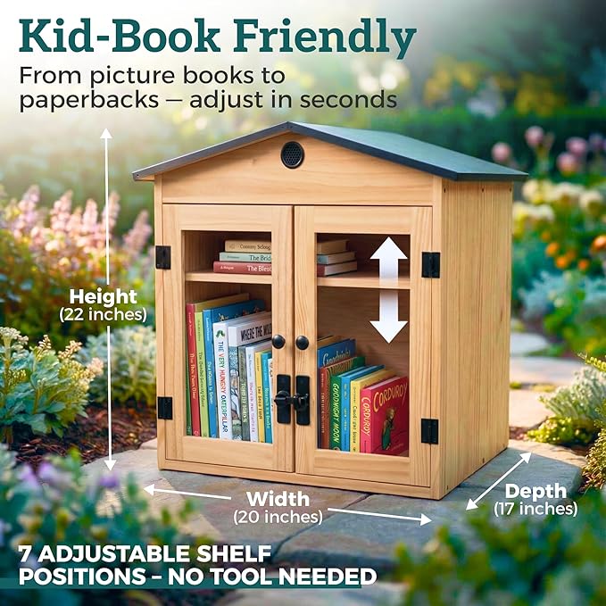 HAVLYN Little Library Box Outdoor Kit, Blessing Box Outdoor Food Pantry, Lending Library Box Outdoor, Premium Weather-Resistant Wood, Metal Roof, Natural Ventilation, Adjustable Shelf, Easy Assembly