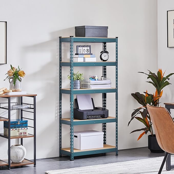 Topeakmart 5-Tier Utility Shelves, Metal Storage Shelves, Adjustable Shelving Units, Boltless Assembly, Garage Shelves Shed Shelving for Warehouse Shed Basement- Neptune Blue, 27.5 x 12x 60 Inch