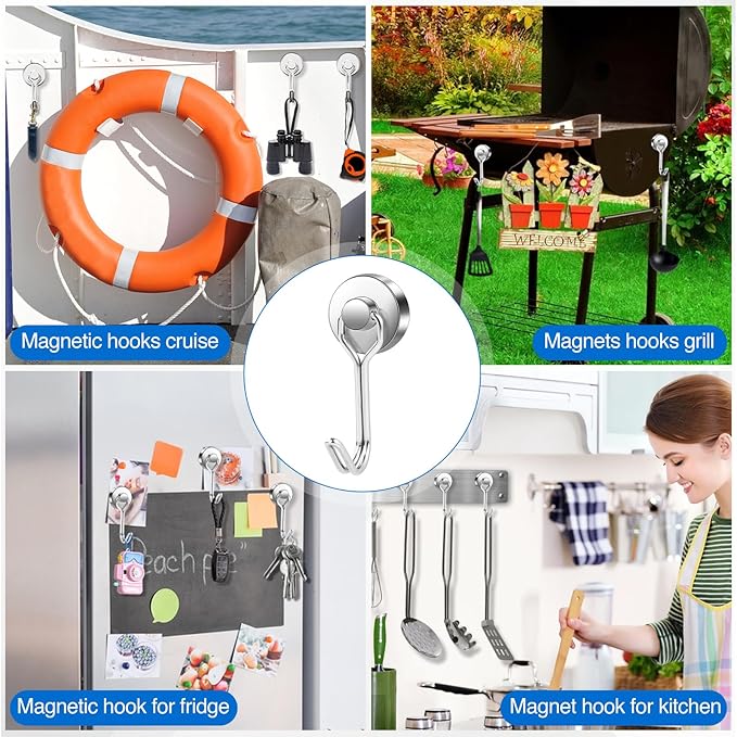 LOVIMAG Hooks, 40lbs+ Magnetic Magnet Hook 2026 Cruise Cabin Ship Essentials Heavy Duty Strong Refrigerator Fridge Hanging for Classroom Beach Vacation Kitchen Grills Home Mug Hanger (6 Pack), Silver