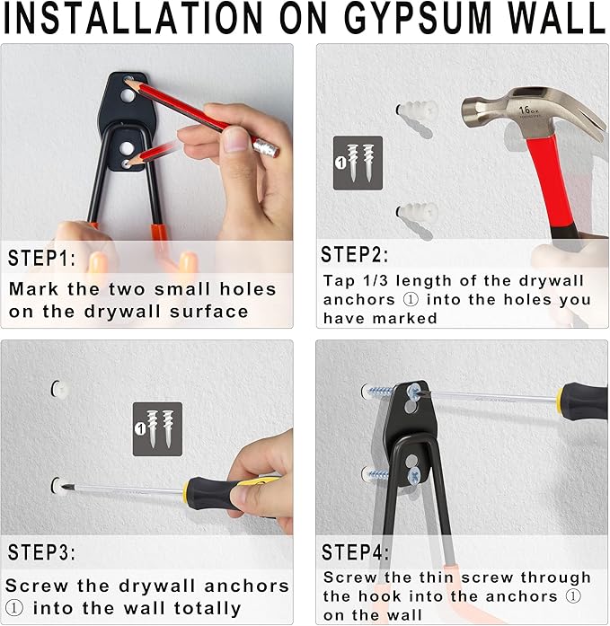 Heavy Duty Steel Hooks, 16 Pack with Anti-Slip Coating - Utility Wall Mount Garage Storage for Hanging Bike, Ladder and Garden Tools