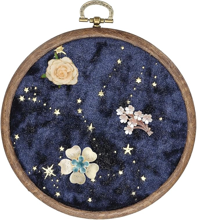 uxcell Round Pin Display Board, Velvet Wall Hanging Brooch Jewelry Display Stand Storage Holder for Enamel Pins Badges Brooches Jewelry, Star & Moon, Navy Blue