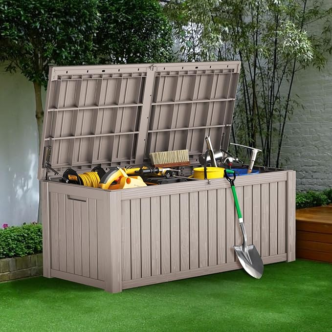180 Gallon Outdoor Storage Box Waterproof, Lockable Resin Deck Box Large Storage Bin for Patio Furniture Cushion, Garden Tools, Pool Accessories, UV-Resistant Outside Indoor Storage, Gray