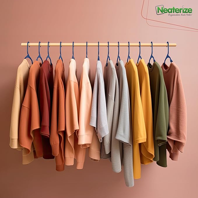 NEATERIZE Clothes Hangers Plastic 50 Pack for Adults - Plastic Hangers, The Perfect Coat Hanger and Space Saving Clothes Hangers for Closet, Percheros Ganchos para Colgar Ropa Hangars - Navy Hangers