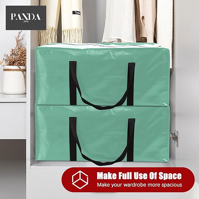 12 Pack Extra Large Moving Bags with Zippers & Carrying Handles, Heavy-Duty Storage Tote for Space Saving Moving Storage, Fold Flat, Alternative to Box and Bin,Teal