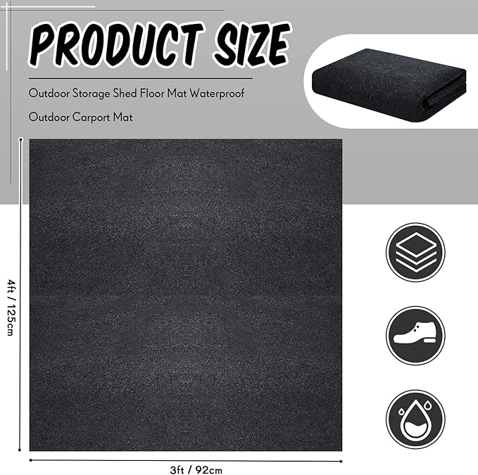 Haull Outdoor Storage Shed Floor Mat Waterproof Outdoor Carport Mat Thickened Soft Patio Furniture Pad Washable with Non Slip Backing, Storage Shed Not Included(4 x 3 ft)