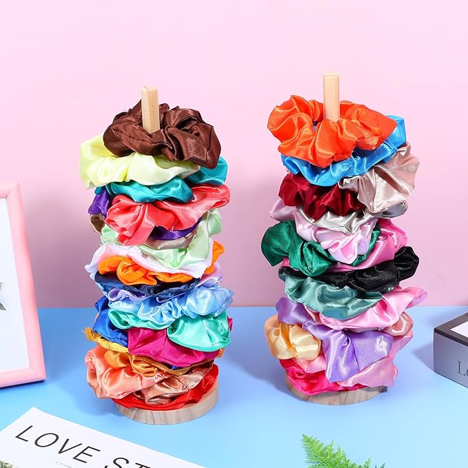 2 Pcs Scrunchie Holder Stand Hair Tie Organizer Vertical 15-20 Scrunchies Hairs Accessories Organizer Display Scrunchy Wood Hair Tie Holder Storage for Women Bathroom Bedroom Decor