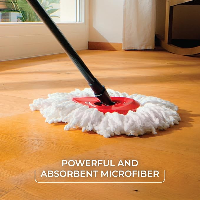 O-Cedar Easywring Microfiber Spin Mop & Bucket Floor Cleaning System with 1 Extra Refill,Red / Gray
