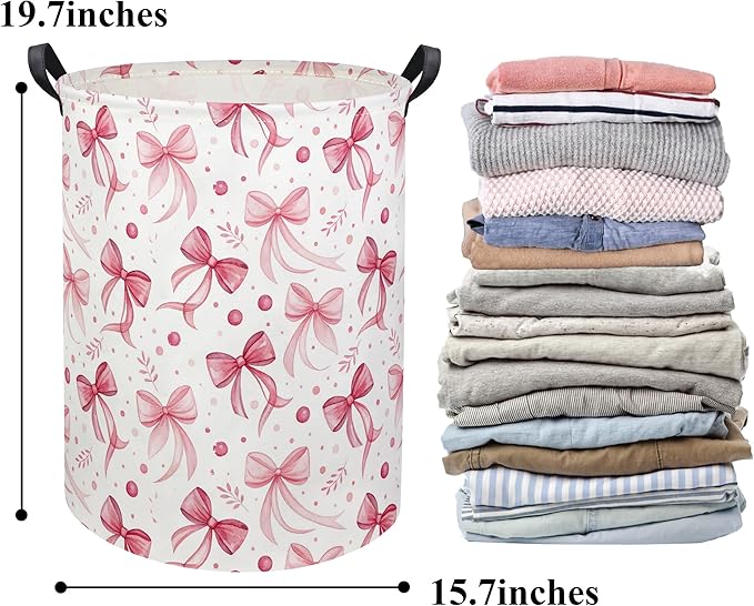 HIYAGON Butterfly Baby Laundry Basket Baby Hamper for Nursery Girl Kids Butterfly Hamper Cute Kids Toys Storage Bin Organizer Butterfly Room Decor for Home(Pink Bowknot)