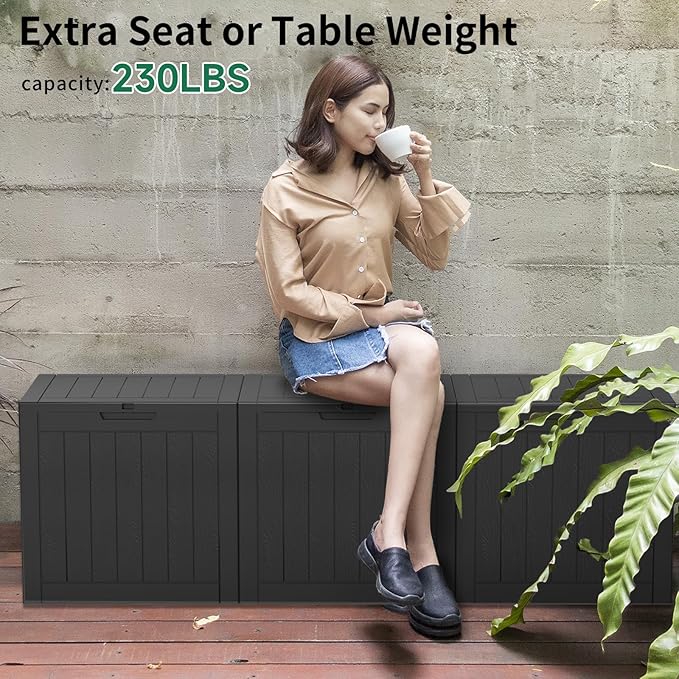 ROJIK 37 Gallon Outdoor Storage Box,Deck Box - Waterproof Patio Furniture, Garden Tools, Cushions, Pool Accessories Storage Bench with Lockable Lid and Side Handles (Black)