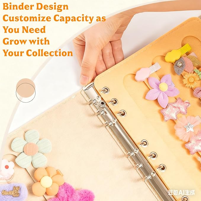 Felt Hair Accessories Organizer with 2 Inner Pages, Large Capacity Travel Book-Style Holder for Hair Clips, Headbands, Barrettes（Gray）