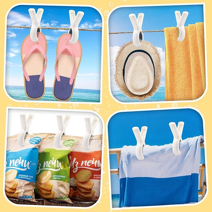 16 Pcs Beach Towel Clips for Beach Chairs, Towel Holder for Beach Chair Pool Chair on Cruise, Jumbo Size Heavy Duty Clothes Pins, Beach Chair Clips to Keep Your Towel from Blowing Away (White)