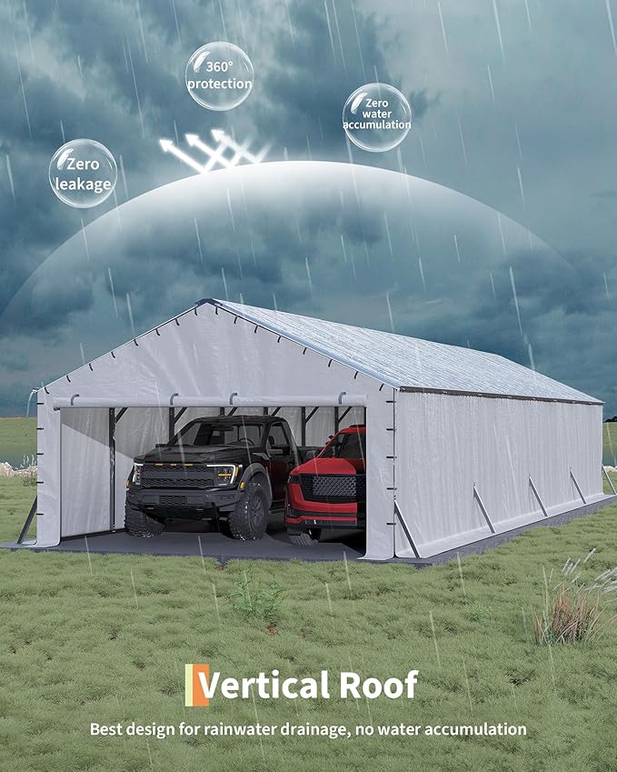 GarveeLife 20'X40'x12' Metal Carport for Multiple Vehicles, Enclosed Car Ports, Vertical Roof Design, for All-Weather, for Full-Size Pickup Trucks, Boats, and Tractors