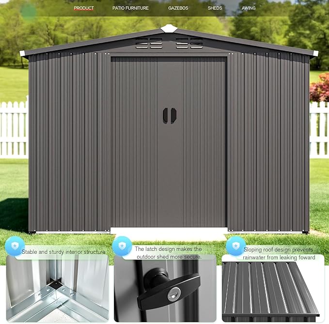 AECOJOY 6'x8' Outdoor Storage Shed with Sliding Door, Garden Sheds & Outdoor Storage Clearance 8x6, Waterproof Tool Storage Cabinet Weatherproof for Yard in Dark Grey