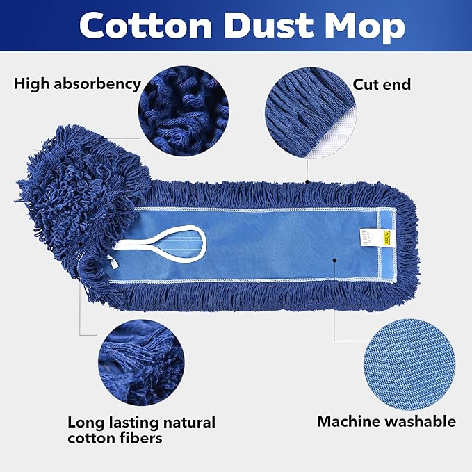 Matthew Cleaning 36'' Industrial Strength Cotton Dust Mop Refill Washable Replacement Heads for Residential & Commercial Use Fit Standard Dust Mop Frames, Hardwood, Laminate, Concrete Floors 12 Pack