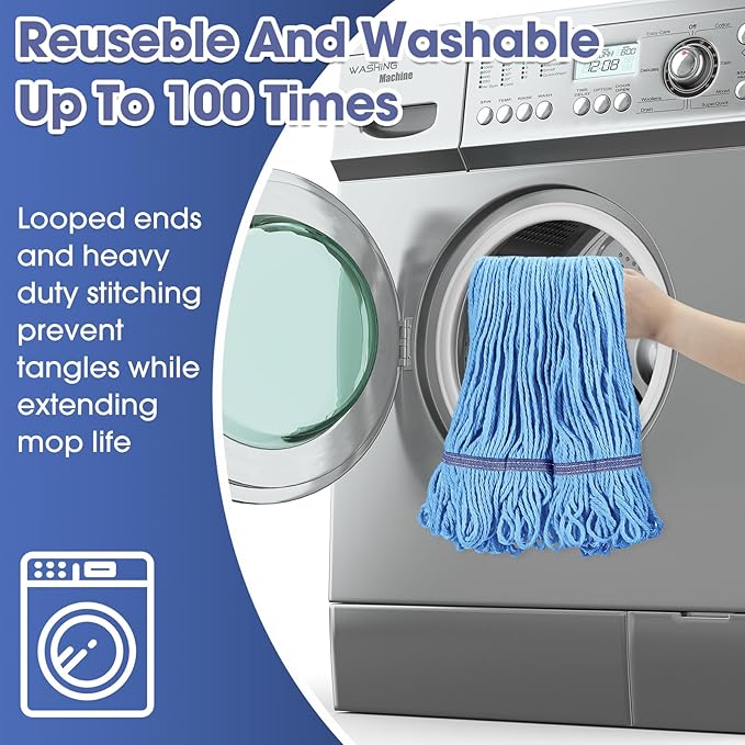 6 Pack Heavy Loop End Cotton String Mop Head Heavy Duty Mop Head Commercial Refills Mop Head Replacement for Home Industrial Commercial Floor Cleaning(Blue, Orange)