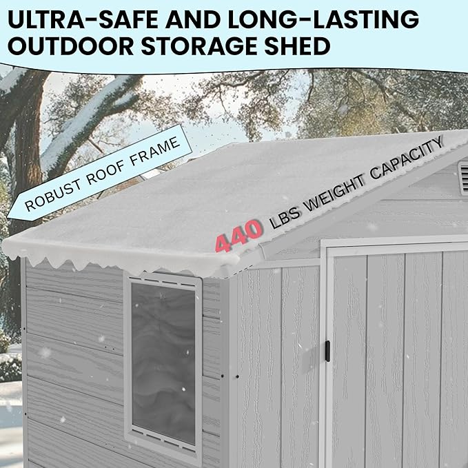 Devoko 6x4 FT Plastic Storage Shed, Outdoor Resin Garden Shed with Floor, Waterproof Tool Storage Shed with Lockable Door and Window for Patio, Garden, Backyard, Light Gray