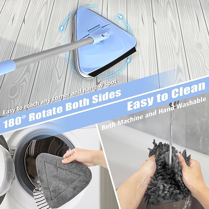 NEWE Wall Mop Cleaner with 80 Inches Long Handle, 180° Folding Ceiling Cleaning Tool with Squeegee (Chambray Blue)