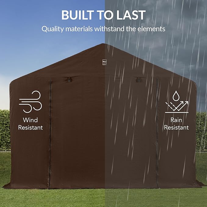 Best Choice Products 10x8ft Outdoor Storage Shed, Carport, Canopy Shelter, Dual Doors & Windows, Metal Frame, Weather-Resistant, Perfect for Storing Motorcycle, Bike, Garden Tools – Brown